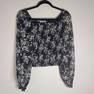 Laundry Black Stretchy Floral Blouse Small
